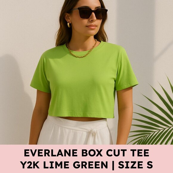 Everlane Tops - ☀️ Everlane Organic Cotton Box-Cut Tee — Lime Green (S) — Cropped Crewneck